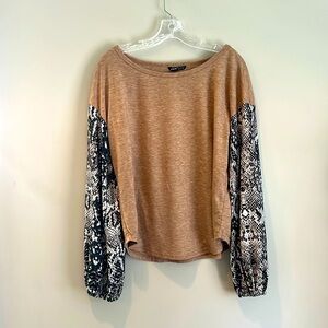 Brown and snake print long sleeve shirt